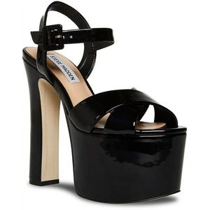 Steve Madden - Vaida Black Patent Ankle Strap Rounded Open Toe Platform Sandal